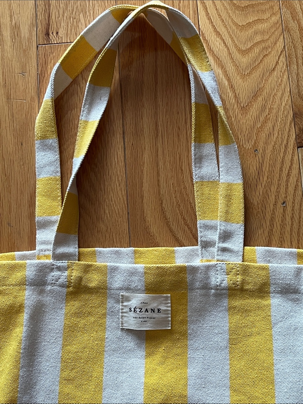 Striped Yellow & White Canvas Tote Bag sezane - Picture 2 of 3